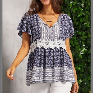 Suzanne Betro Navy/white Top Size 1X